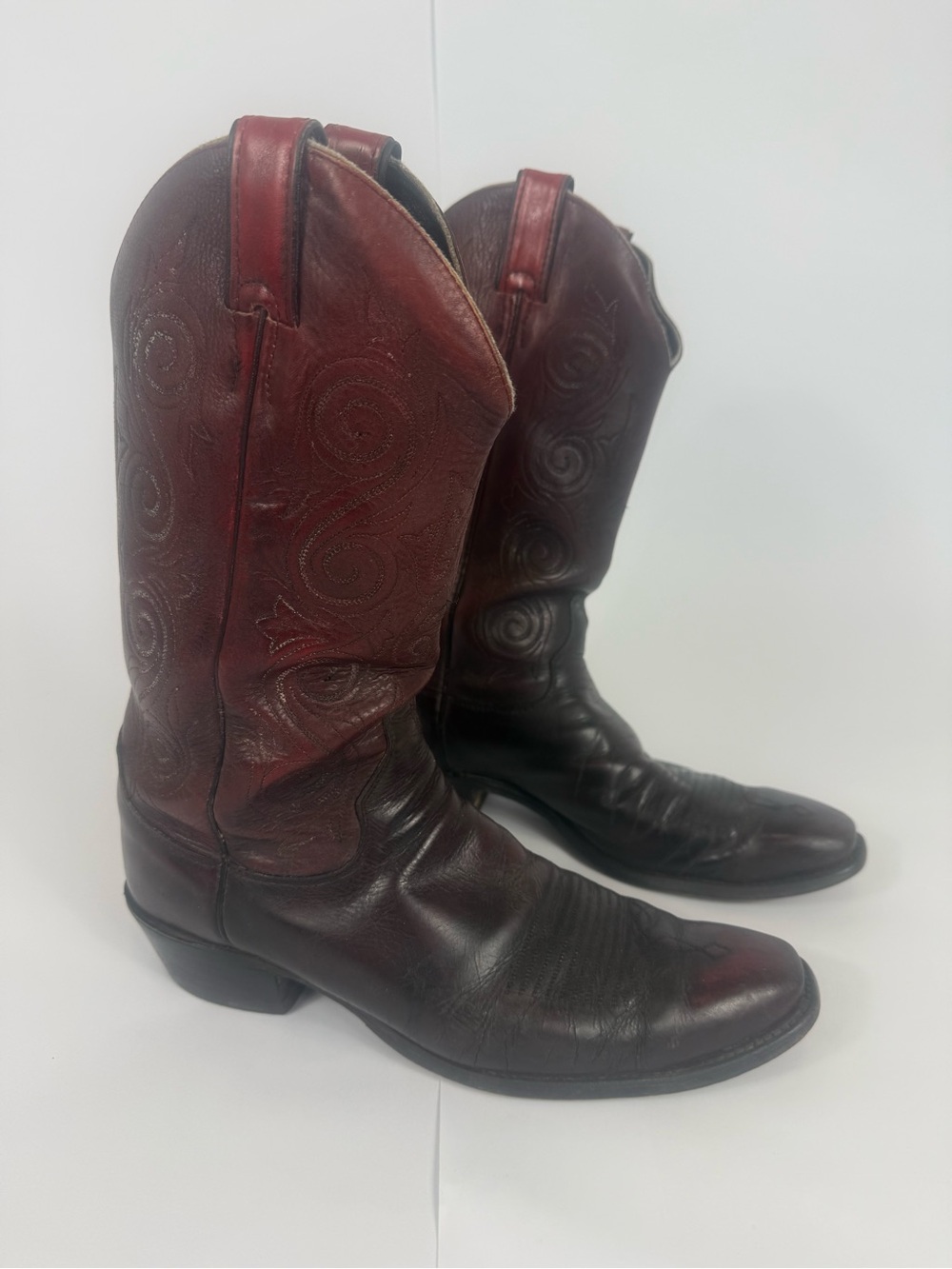 Justin Boots Men's Oxblood Leather Cowboy Boots VTG USA Made